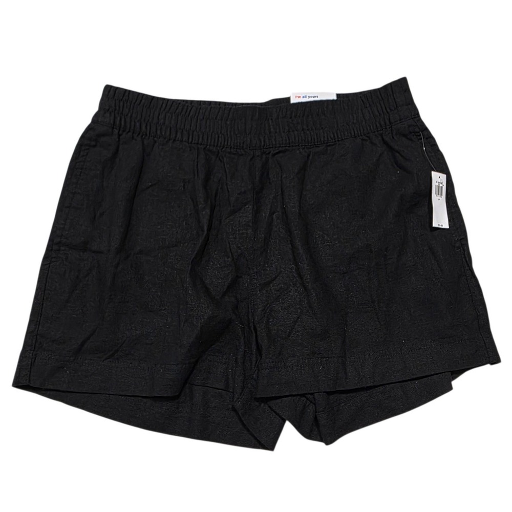 Old Navy Comfort Waistband Shorts Women Medium Black Linen Blend Pull On NWT